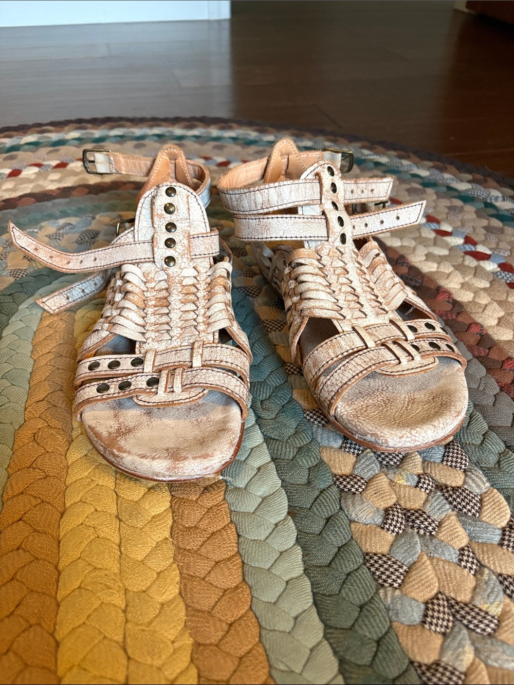 Bedstu Women's Strappy Ankle Wrap Sandals in Light Beige